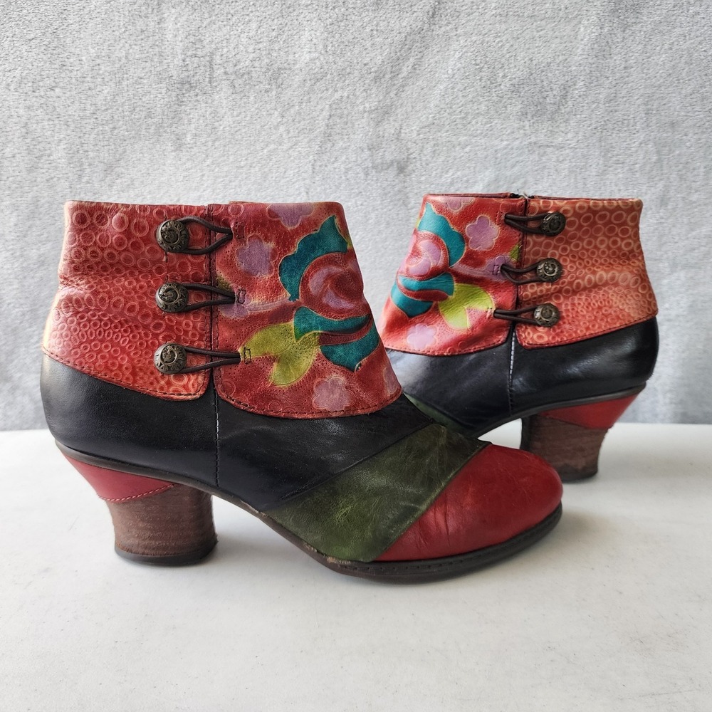 Laura Vita Ankle Boots Womens Size 8.5 Leather Painted Art Steampunk Heel EU 39